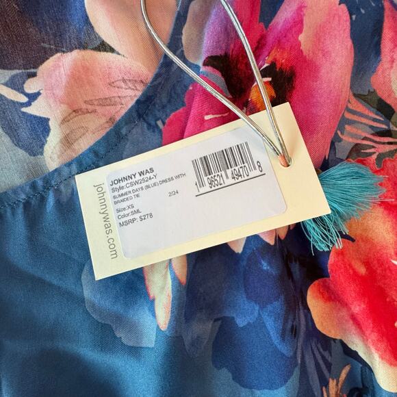 NEW W TAGS Johnny Was Women's SUMMER DAYS DRESS WITH BRAIDED TIE XS Floral Silk - Picture 6 of 10